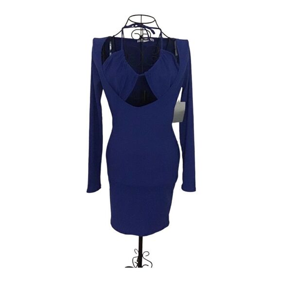 Lush Long Sleeve Cutout Tie Front Royal Blue Bodycon Dress NWT Size Large. - Picture 9 of 11